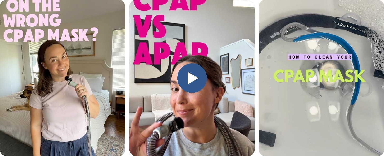 Stills from curated CPAP videos by @yoursleepbff